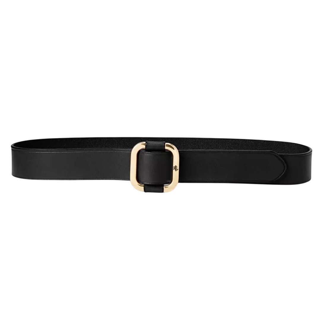 Nwt Lauren Ralph Lauren Leather Belt Black With Gold Slide Buckle Size M